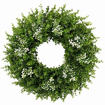 26 Inch Artificial Boxwood Wreath UV Protected Year Round Indoor Outdoor Home Decor