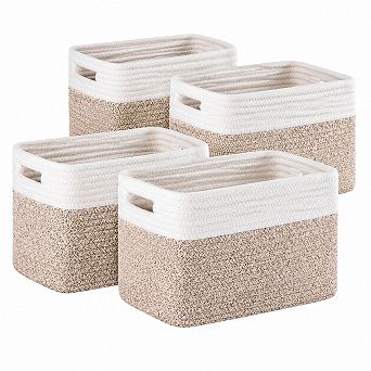 4 Pack Cotton Woven Storage Baskets For Organizing Shelves Home Organization