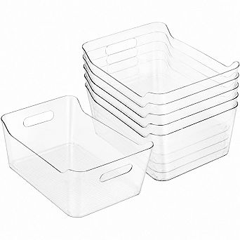 6 Pack Clear Plastic Pantry Organizer Bins Multipurpose Home Storage