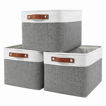 3 Pack Fabric Storage Baskets Linen Closet Organizer for Home Office