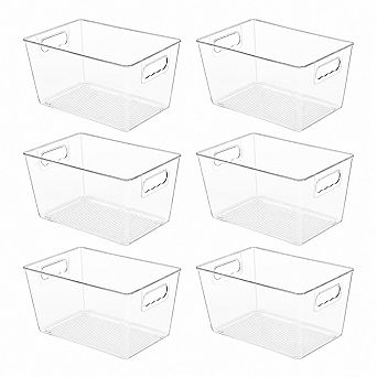 6 Pack Clear Pantry Organizer Bins Stackable With Handles For Kitchen Bathroom Under Sink Storage