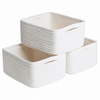 3 Pack Cotton Rope Storage Baskets Sturdy Structured Organizer Bins