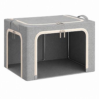 40L Linen Clothing Storage Bin Foldable Stackable With Clear Window Zippers Durable Handles