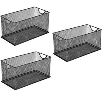 3 Pack Black Stainless Steel Mesh Storage Bins With Handles For Home Office