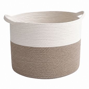 65L Cotton Rope Laundry Hamper Woven Storage Basket With Handles For Clothes Organization