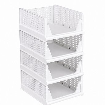 4 Pack Stackable Closet Storage Baskets Foldable Multifunctional Organizer