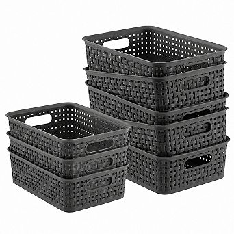 8 Pack Gray Plastic Storage Baskets Durable Multi Purpose Organizer Bins