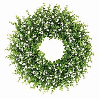 26 Inch Artificial Eucalyptus Baby Breath Wreath Outdoor Indoor Farmhouse Decor