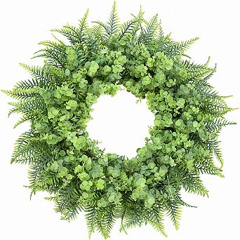 26 Inch Artificial Eucalyptus Fern Wreath All Season Indoor Outdoor Home Decor