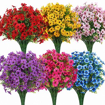 24 Pack UV Resistant Silk Artificial Flowers Indoor Outdoor Home Garden Decor