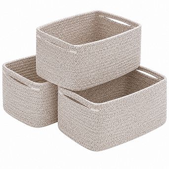 3 Pack Woven Rope Storage Baskets With Handles For Organizing Decorative Gift Boxes