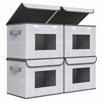 4 Pack Foldable Stackable Lidded Fabric Storage Bins With See Through Window