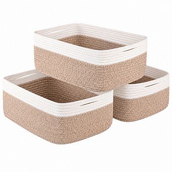 3 Pack Woven Storage Baskets Cotton Rope Closet Shelf Organizer Bins