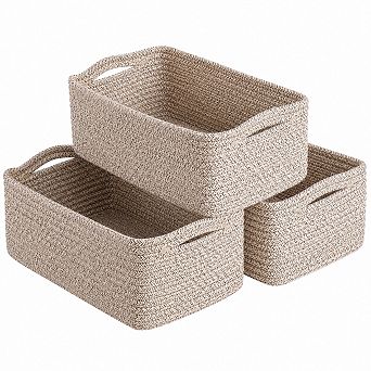 3 Pack Woven Cotton Rope Storage Baskets For Organizing Sturdy Handles Home Storage