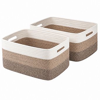 2 Pack Woven Cotton Rope Storage Baskets For Closet Shelf Organizing