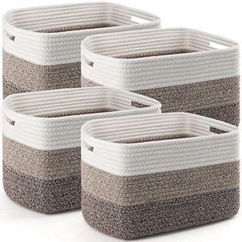 4 Pack Cotton Rope Storage Baskets With Handles For Organizing Towels Books Clothes