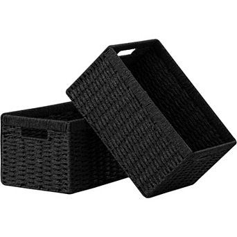 2 Pack Wicker Basket,Woven Paper Rope Storage Baskets for shelves, Foldable Storage Baskets