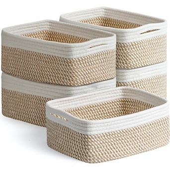 5 Pack Small Woven Storage Baskets for Shelves, Cotton Rope Baskets Organizer for Bathroom, Closet
