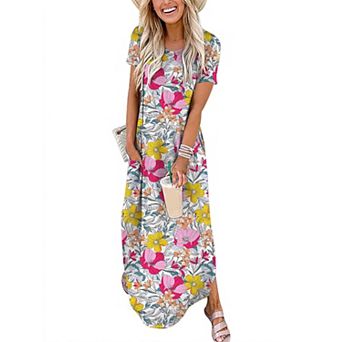 Womens Summer Short Sleeve Loose Maxi Dress Casual Beach Vacation Outfits