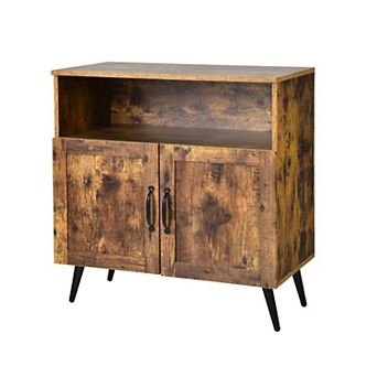 Costway Mid-century Storage Cabinet Sideboard w/ Doors Wine Glass Racks