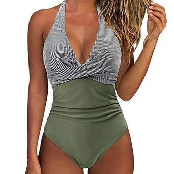 Women's One Piece Swimsuits Tummy Control Ruched Push Up Bathing Suit Tie Back Slimming Swimwear