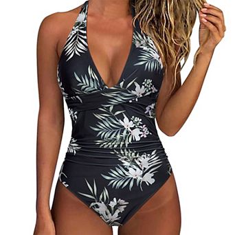 Women's One Piece Swimsuits Tummy Control Ruched Push Up Bathing Suit Tie Back Slimming Swimwear