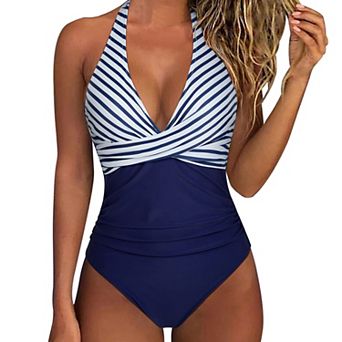 Women's One Piece Swimsuits Tummy Control Ruched Push Up Bathing Suit Tie Back Slimming Swimwear