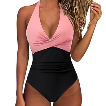 Women's One Piece Swimsuits Tummy Control Ruched Push Up Bathing Suit Tie Back Slimming Swimwear