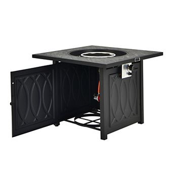 Costway 32'' Propane Fire Pit Table Square Tabletop w/Lava Rocks Cover 50,000 BTU