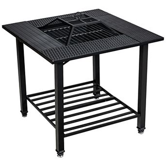 Costway 31'' Outdoor Fire Pit Dining Table Charcoal Wood Burning W/ Cooking BBQ Grate