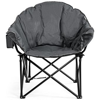 Costway Folding Camping Moon Padded Chair with Carry Bag Cup Holder Portable