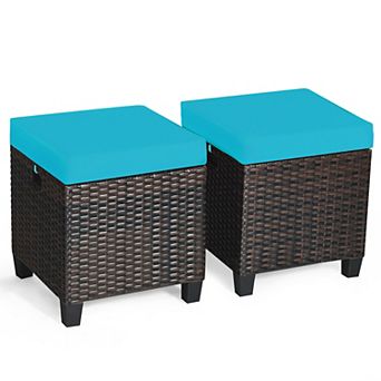 Costway 2 pc Patio Rattan Ottoman Cushioned Seat w/ Foot Rest