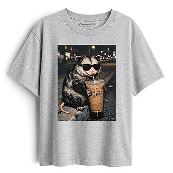 Kids Iced Coffee Opossum T-Shirt, Funny Animal Meme Youth Tee