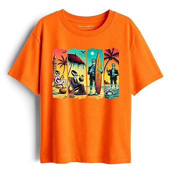 Kids Frankenstein's Beach Vacation Retro Neon Surf T-Shirt