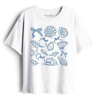 Kids Coquette Seashell Summer Vibe T-Shirt, Retro Beach Tee Gift for Ocean Lover