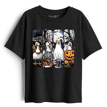 Kids Halloween Goose in Costume T-Shirt, Spooky Fall Geese Tee for Youth