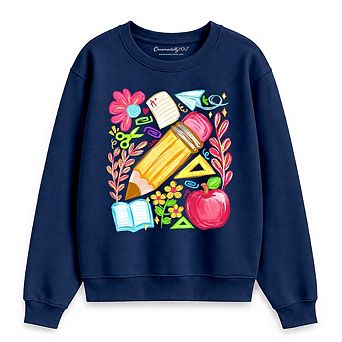 Floral Teacher Pencil Sweatshirt, Colorful Back to School Sweater