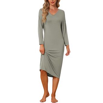 Women's Pajama Dress V Neck Drop Shoulder Midi Nightgown