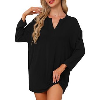 Women's Pajama Dress Oversized Notch Neck Mini Nightgown