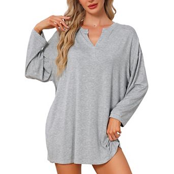 Women's Pajama Dress Oversized Notch Neck Mini Nightgown