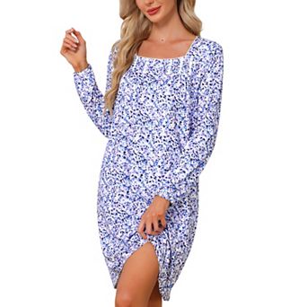 Women Floral Long Sleeve Zip Front Nightgown for Comfortable Sleep and Recovery