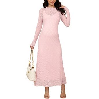 Elegant Maternity Dress Set with Lace Overlay and Solid Slip for Pregnancy Photoshoots