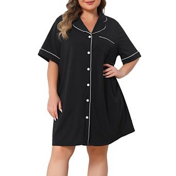 Women's Plus Size Pajama Notch Lapel Button Nightgown