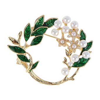 Gardenia Brooch Ornate Wreath Lapel Pin Green 1 pc