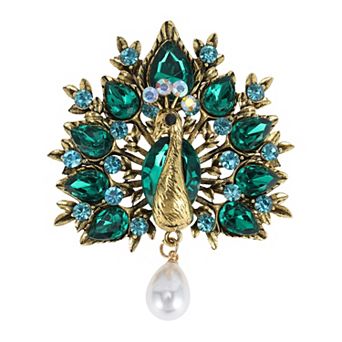 Peacock Brooch Pin Classic Creature Embellishment Green 1 pc