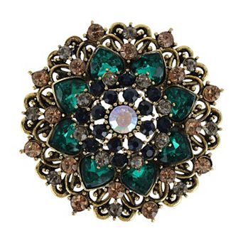 Vintage Rhinestone Brooch Retro‑Style Decorative Lapel Accessory Blackish Green 1 pc