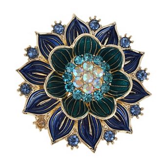 Flower Rhinestone Brooch Classic Fashion Lapel Ornament Blue 1 pc