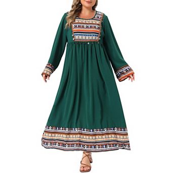 Women's Plus Size Maxi Dress Long Sleeve Bohemian Printed Dress