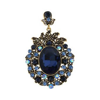 Oval Center Dangling Ornate Frame Decorative Brooch Pin 1 pc