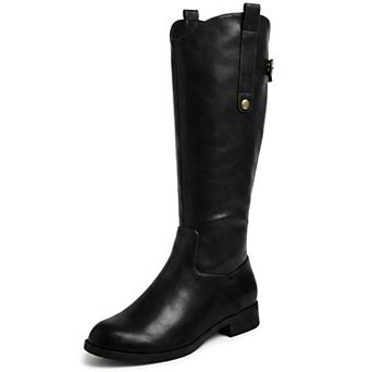 Women's Knee High Boots Chunky Low Heel Riding Boots Back Zipper Tall Boots